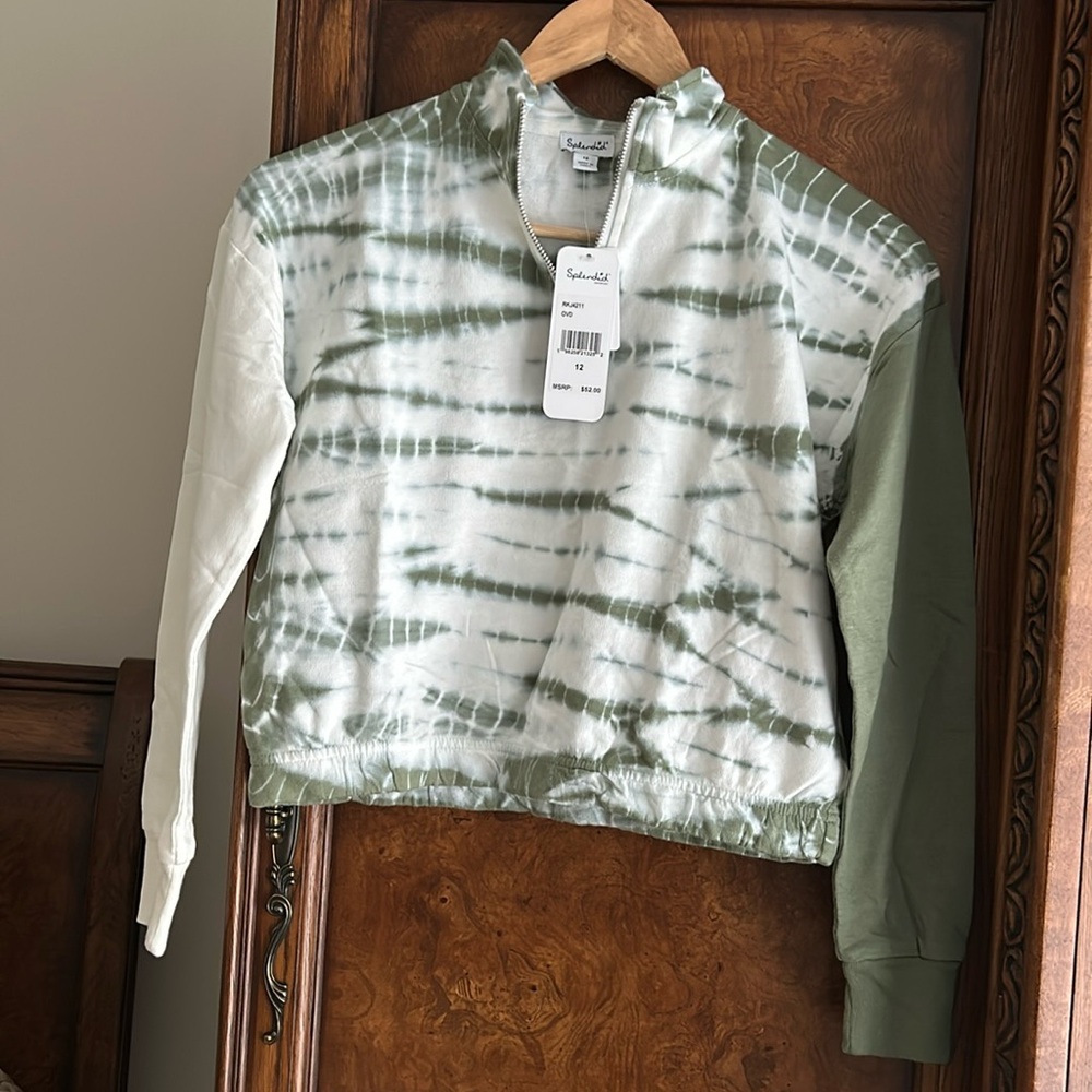 Splendid Kid's Girl Pullover Crop 1/2 zip Sweatshirt NWT Size 12